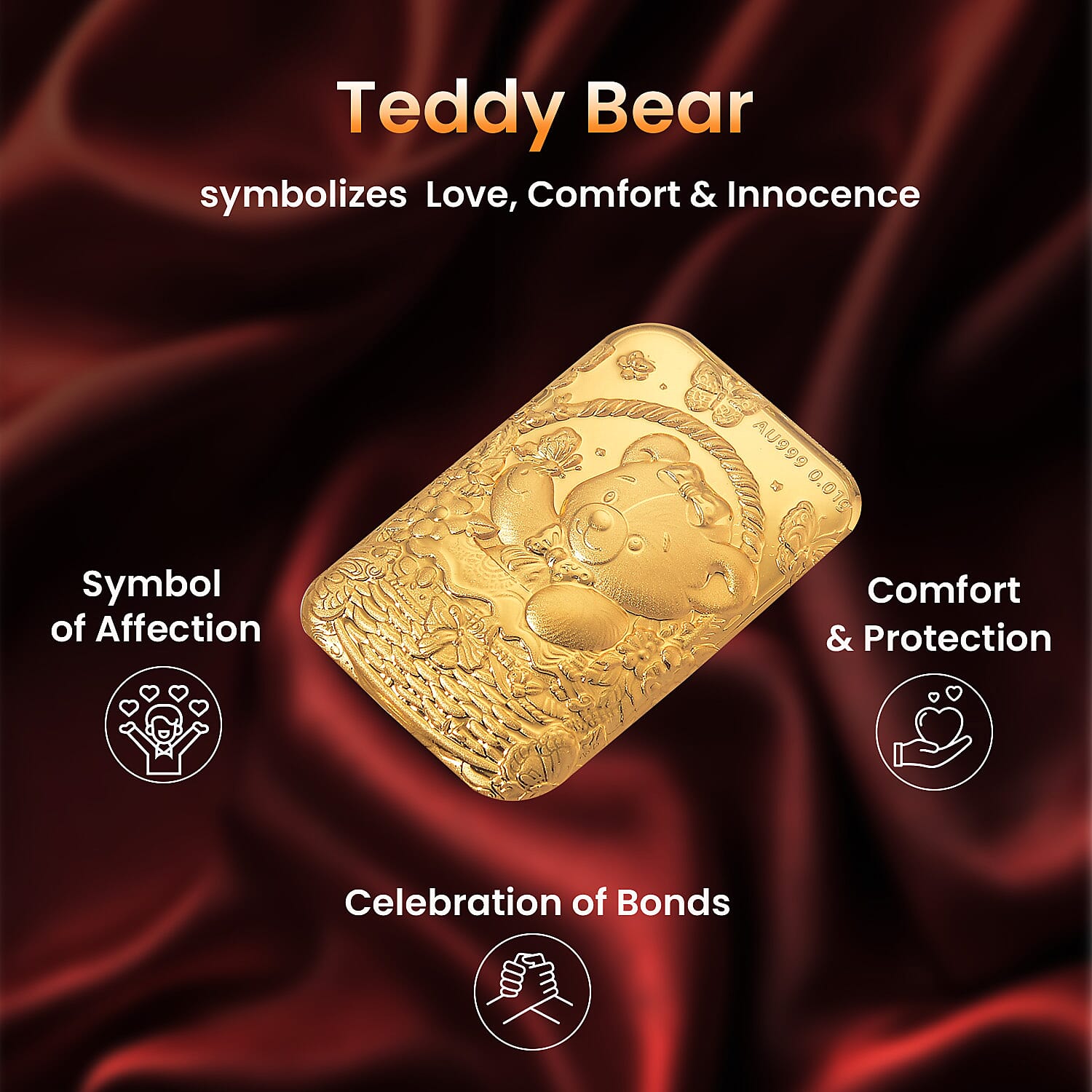 24K Yellow Gold (99.99% Purity) Teddy Bear Embossment Gold